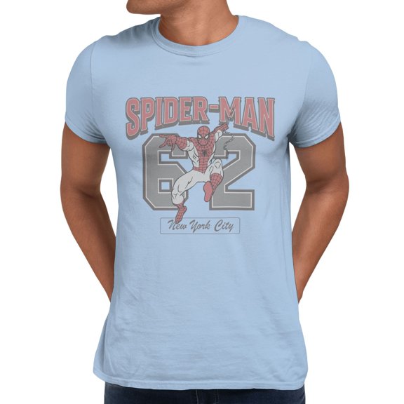 Marvel Comics Retro Spider-Man New York City Varsity 62 Men's T Shirt (Light Blue, S-XXXL)
