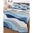 thumbnail image 3 of Quilts Twin Size Bedding Set, Blue White Ombre Lightweight Quilted Comforter, Modern Geometric Moire Abstract Art Soft Reversible Bedspread Coverlet with Pillow Covers for All Season, 68" x 86", 3 of 7