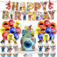 thumbnail image 1 of Suministros de fiesta de cumpleaños con temática de Barrio Sésamo, pancarta de papel, globos de látex, decoraciones de fiesta de cumpleaños de dibujos animados para niños, Baby Shower, 1 of 4