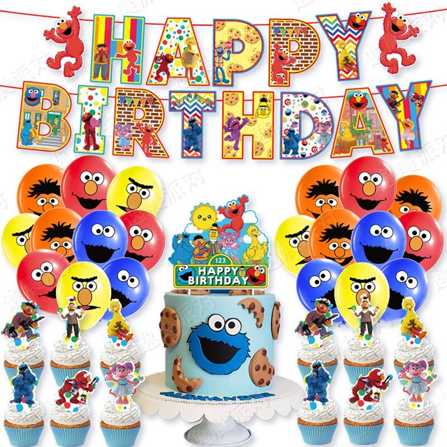 Suministros de fiesta de cumpleaños con temática de Barrio Sésamo, pancarta de papel, globos de látex, decoraciones de fiesta de cumpleaños de dibujos animados para niños, Baby Shower