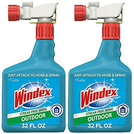 Windex Outdoor Window, Glass, & Patio Cleaner with Hose Attachment, 32 fl oz - Pack of 2 (Packaging May vary)