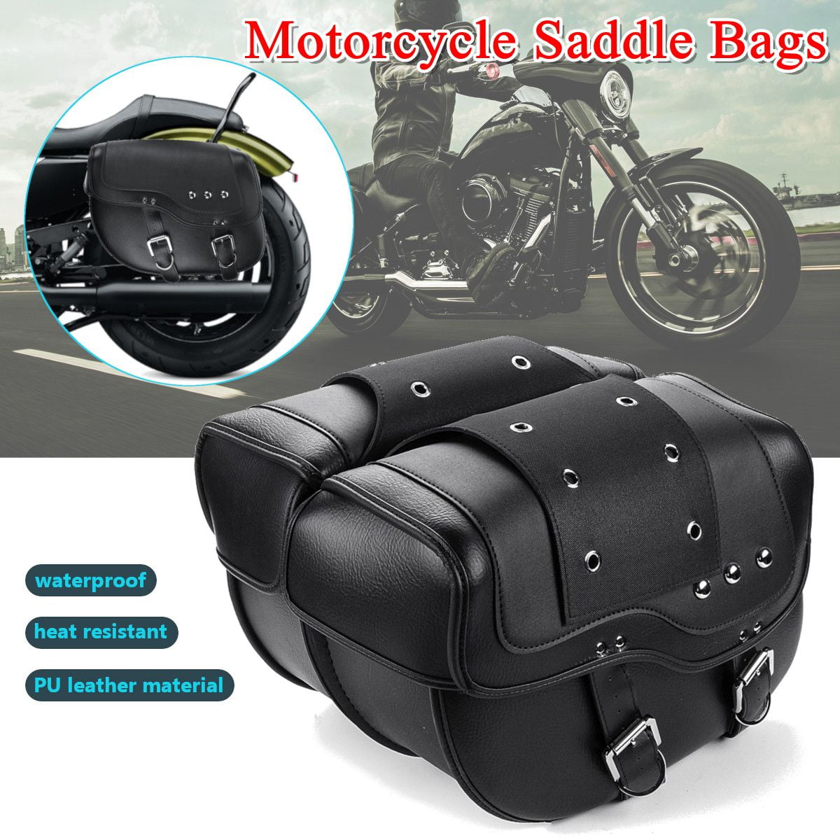 Left+Right Side Motorcycle Saddle Bag PU Leather Tool Luggage For Sportster Dyna