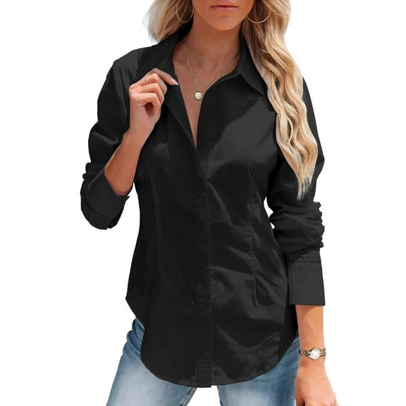 Zeagoo Womens Button Down Shirt Long Sleeve Button up Dress Shirts Collared Solid Business Slim Fitting Work Blouse