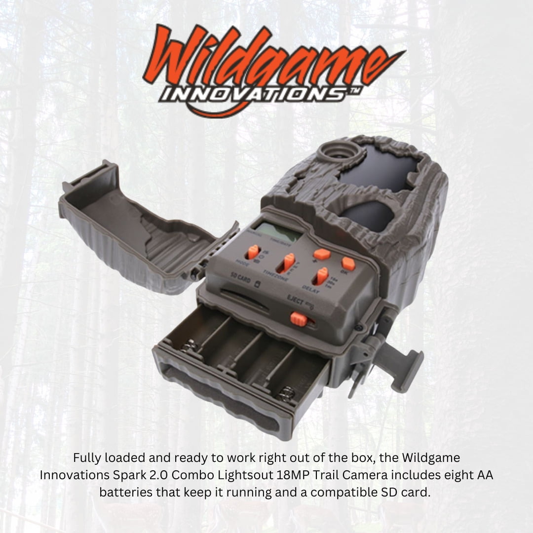 Wildgame Innovations Spark 2.0 Combo Lightsout 18MP Trail Camera with 70-Feet Detection Range (2-Pack) Bundle with 4-In-1 USB 2.0 Card Reader (3 Items)