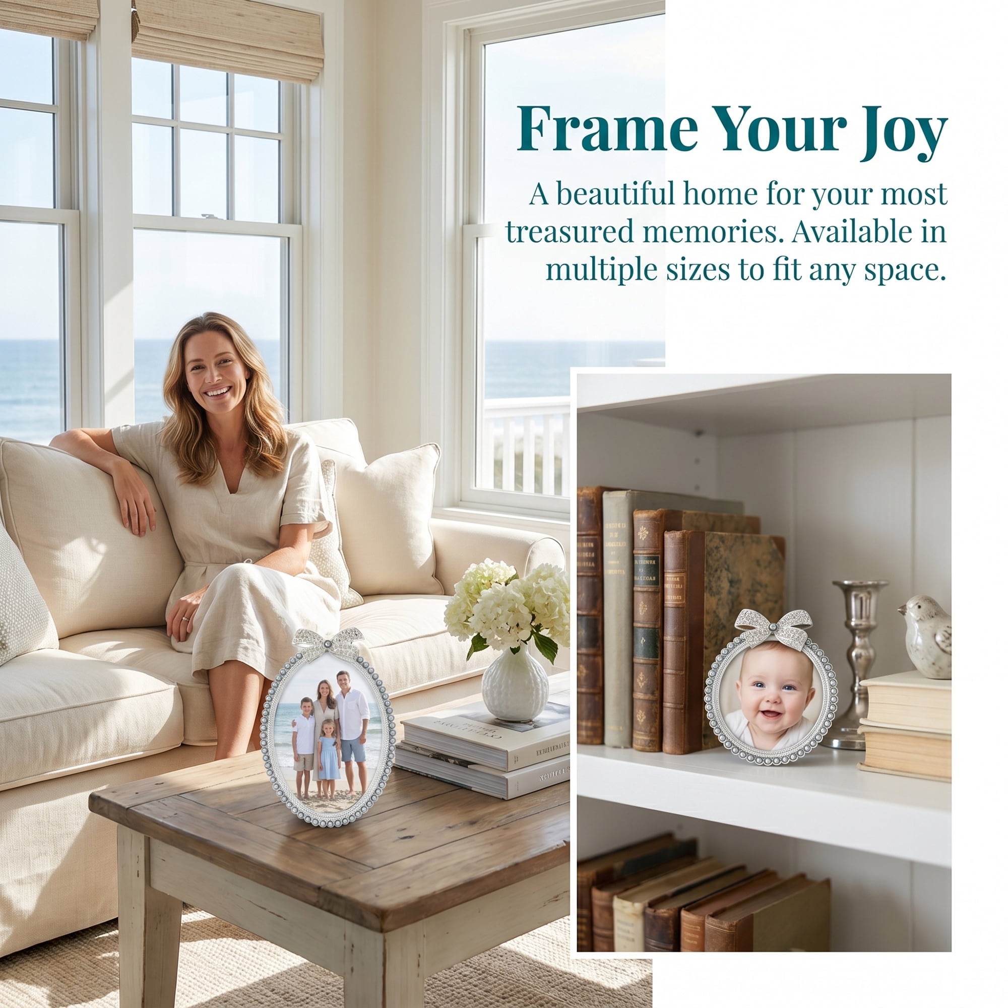 Unique Bargains Bow Picture Frame Cute Pearl Photo Frame with HD Glass Gray 3.94"x 5.91"