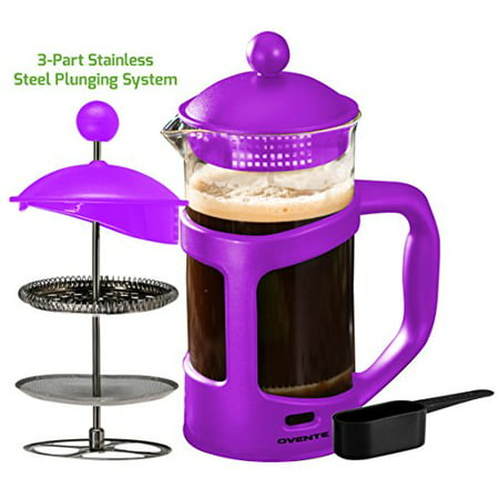 Ovente French Press Cafetiere Coffee and Tea Maker, Heat-Resistant Borosilicate Glass, 34 oz (1005 ml), 8 cup, Purple