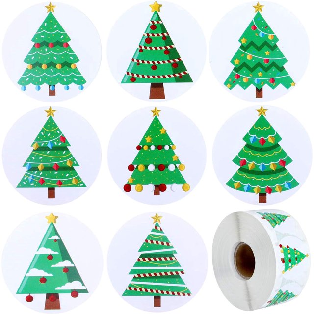 1000 piezas de pegatinas en rollo para árboles de Navidad, pegatinas navideñas para decoraciones navideñas, bricolaje, álbumes de recortes