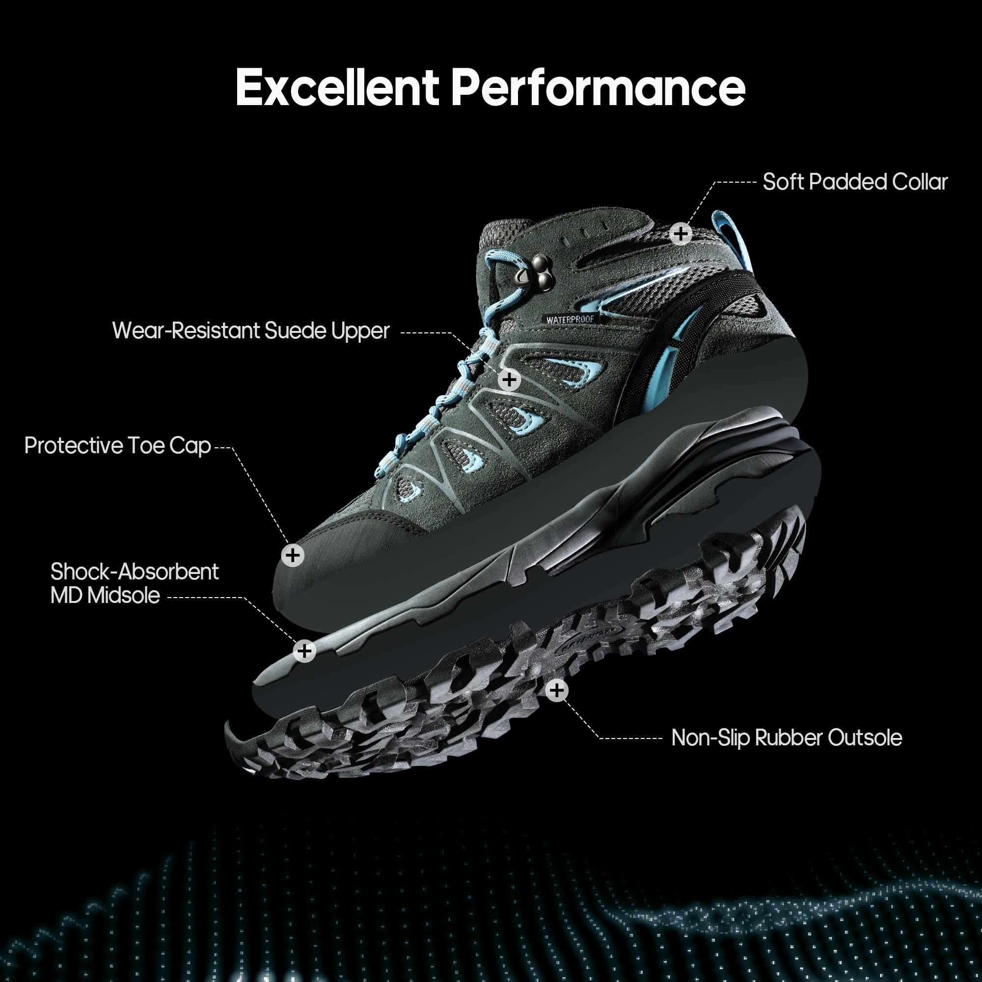 BURUDANI Women's Waterproof Hiking Boots Outdoor Trekking Camping Trail Hiking Boot