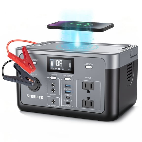 Steelite Portable Power Station 300W (600W Peak) ,192Wh (60,000mAh) Camping Lithium Battery Solar Generator with 60W PD In/Output Fast Charging, 120V AC Outlets Outdoor Power Bank for Camping, RV, Em