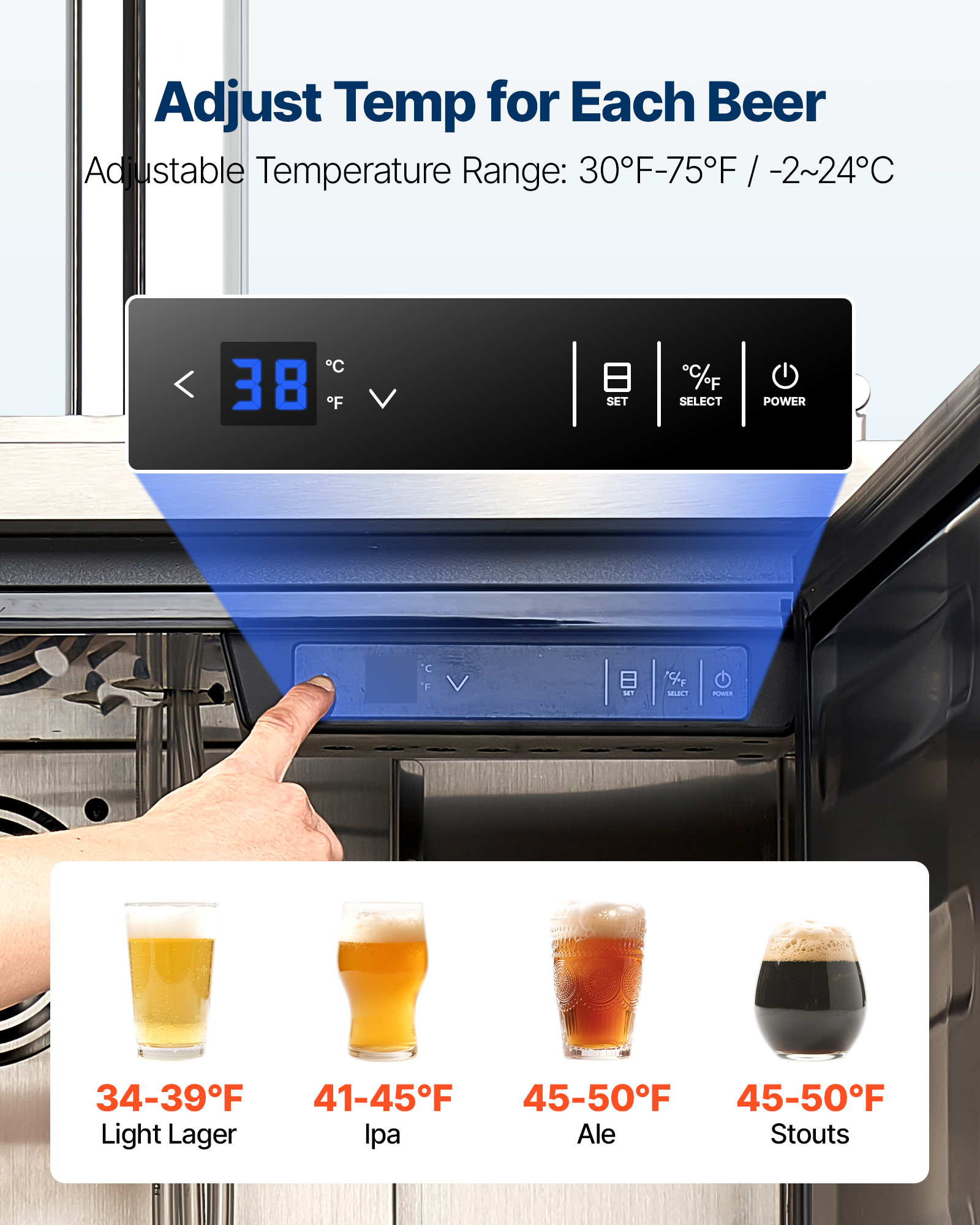 VEVOR Beer Kegerator, Triple Tap Commercial Draft Beer Dispenser for D system, Full Size Keg Refrigerator with 5lbs CO2 Tank, Hold 3 Sixth / 2 Slim / 3 Ball lock keg, 160L
