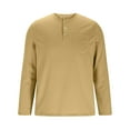 thumbnail image 3 of OGLCCG Men's Long Sleeve Distressed Henley Shirts Casual V Neck Solid Color Button T-Shirts with Pocket Classic Loose Fit Work Tees,XXXXL,Khaki, 3 of 5