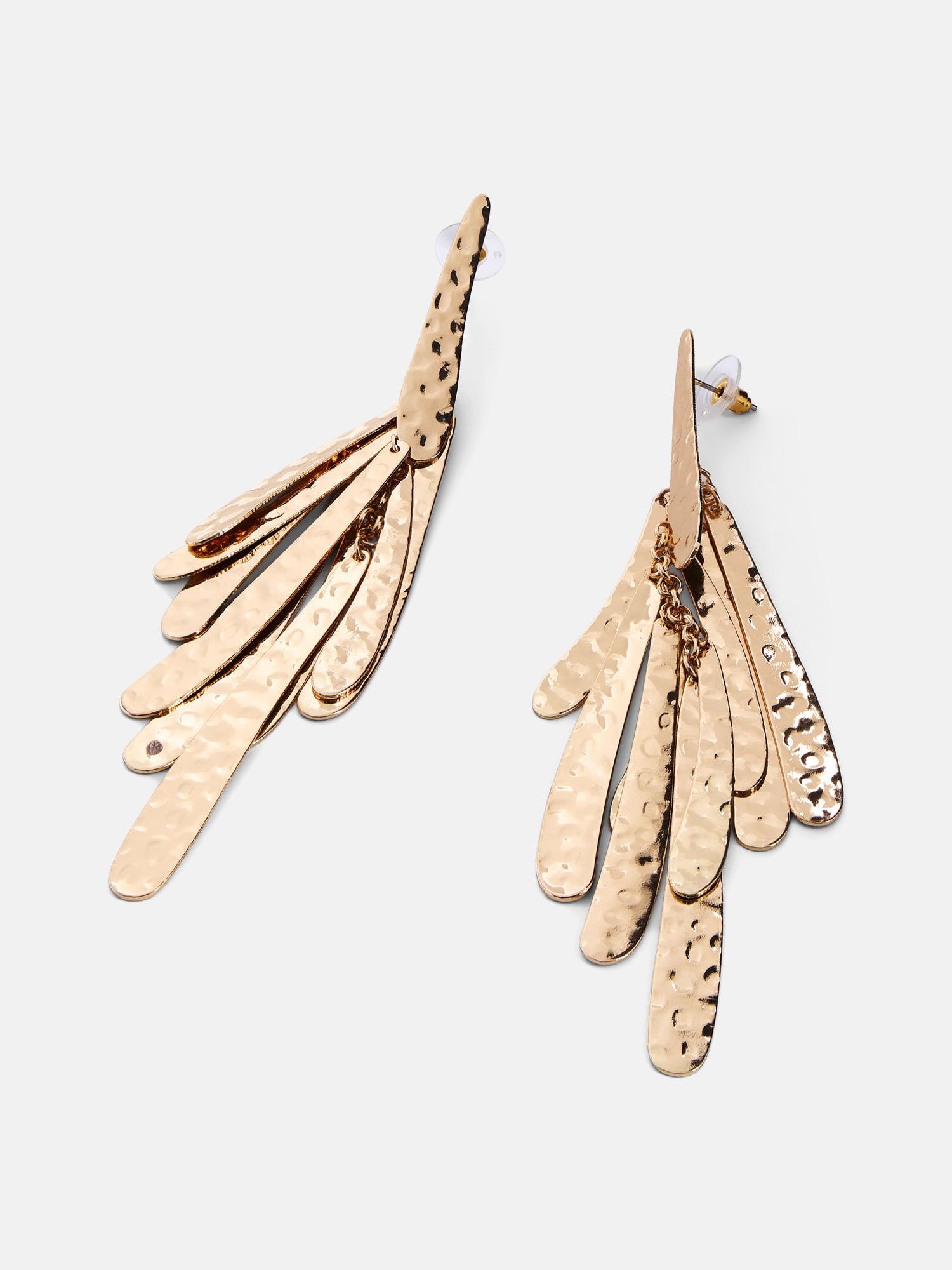 Scenario Women's Gold‑Tone Hammered Fringe Drop Earrings