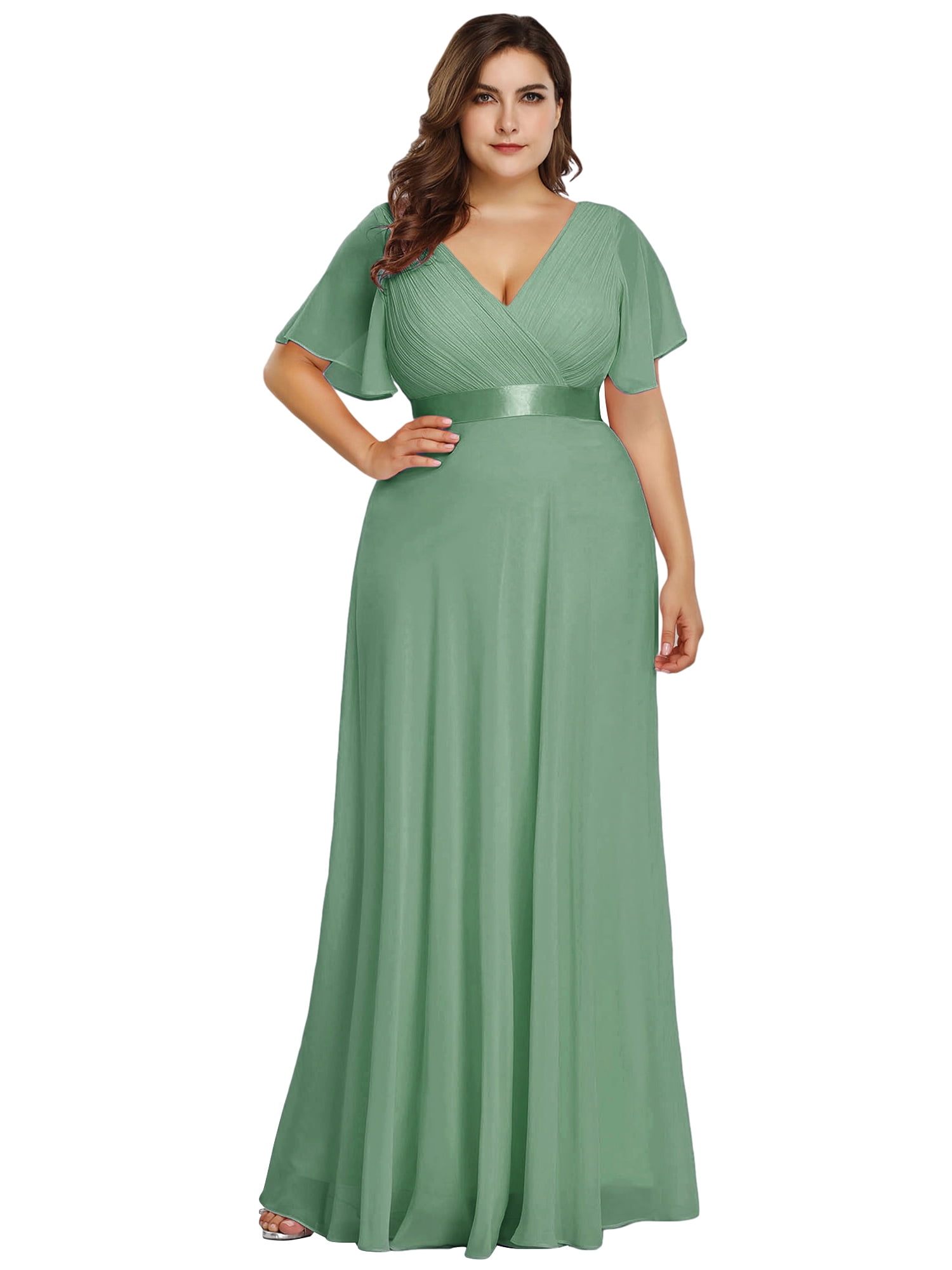 Long Bridesmaid Dress V Neck Ruched Chiffon Prom Party Formal Evening Guest Gown 