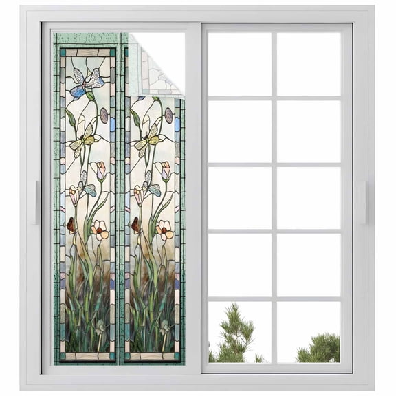 Vintage Floral Window Privacy Film, Retro Abstract Art Summer Flowers Watercolor Static Cling UV Sun Blocking Heat Control Window Tint, Non-Adhesive One Way Windows Privacy Cover 23.6''x59''