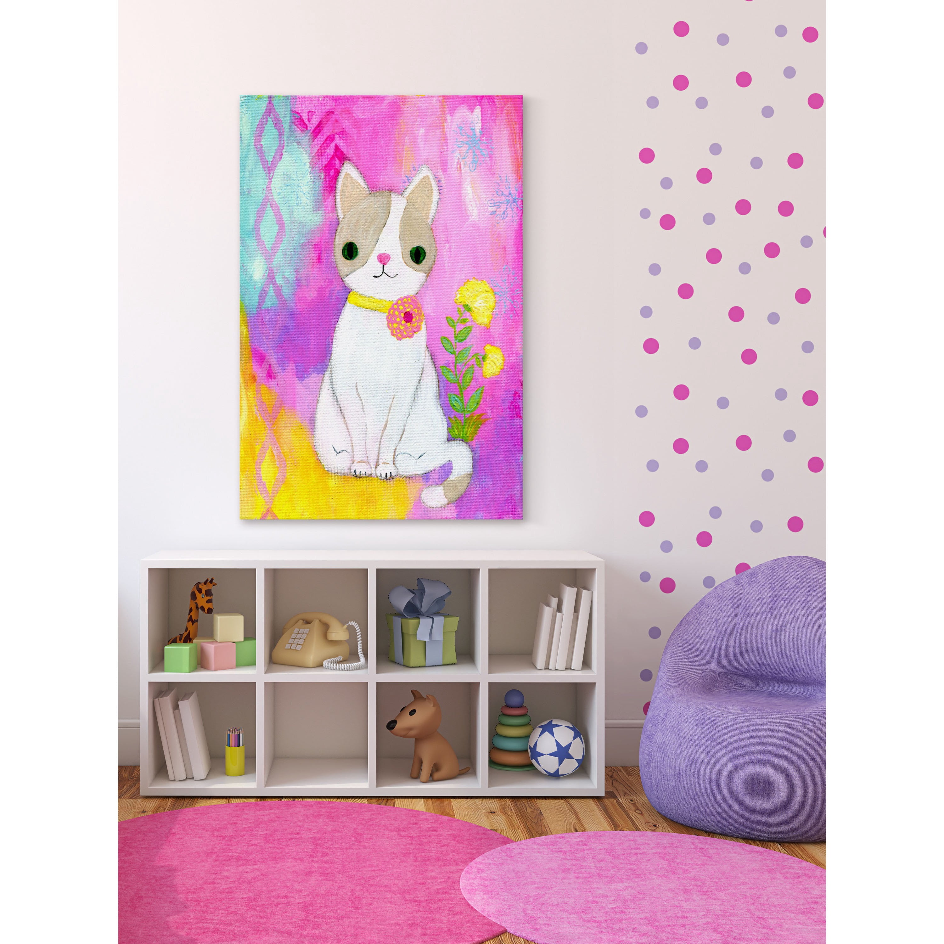 Marmont Hill "White Kitty" by Jill Lambert Painting Print on Wrapped Canvas