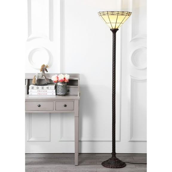 JONATHAN Y Moore Tiffany-Style 68.57" Torchiere LED Floor Lamp, Bronze, JYL8005A
