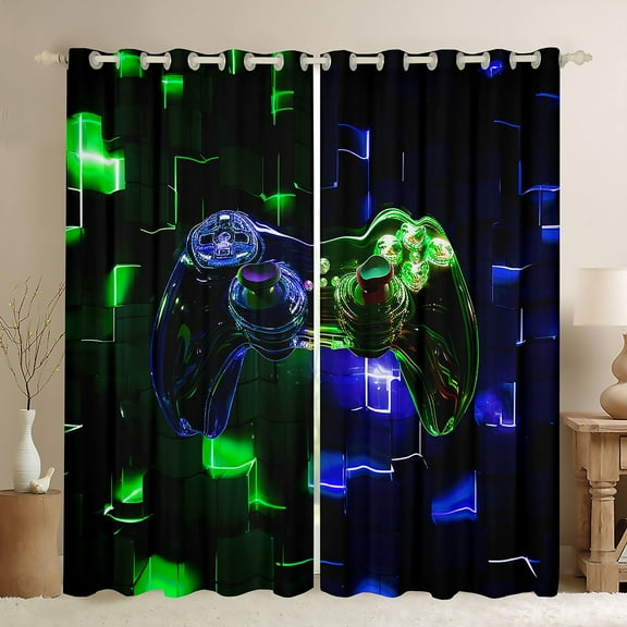 Manfei Video Gamepads Black Out Curtains for Teens Female Men,Futuristic Cubes Curtains Pack of 2 (42x63 Each),Gradient Ombre Gamepads Bedroom Curtains,Super Cozy Room Decor