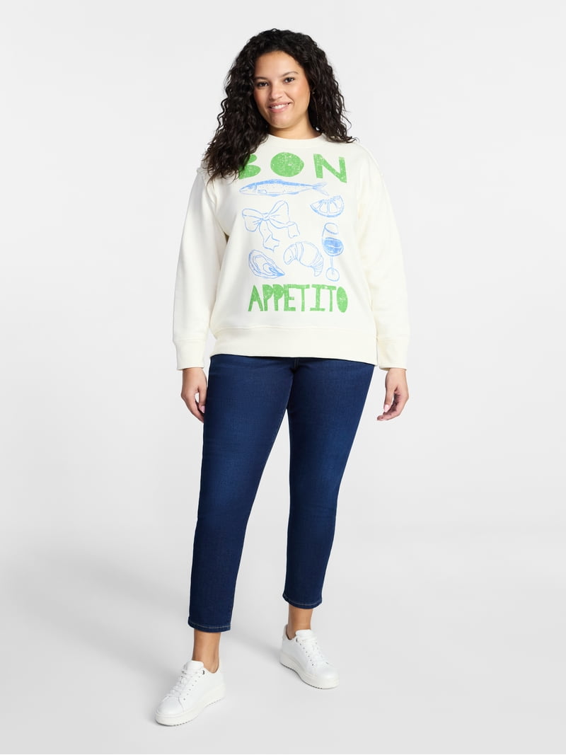 Terra & Sky Women's Plus Size Bon Appetito Graphic Sweatshirt