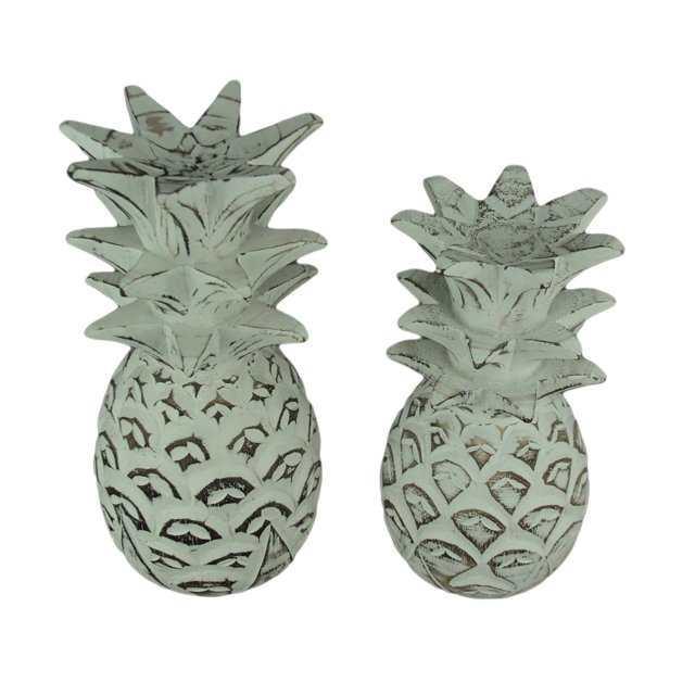 Chesapeake Bay Juego de 2 estatuas de decoración de piña tropical de madera tallada blanca envejecida Chesapeake Bay 20719, 20