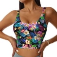 thumbnail image 2 of Haiem Colorful Flowers Pattern Womens Sports Bra - U Neck Padded Low Impact Yoga Bra Workout Crop Top Gym Moisture-Wicking Workout Vest -Medium, 2 of 9