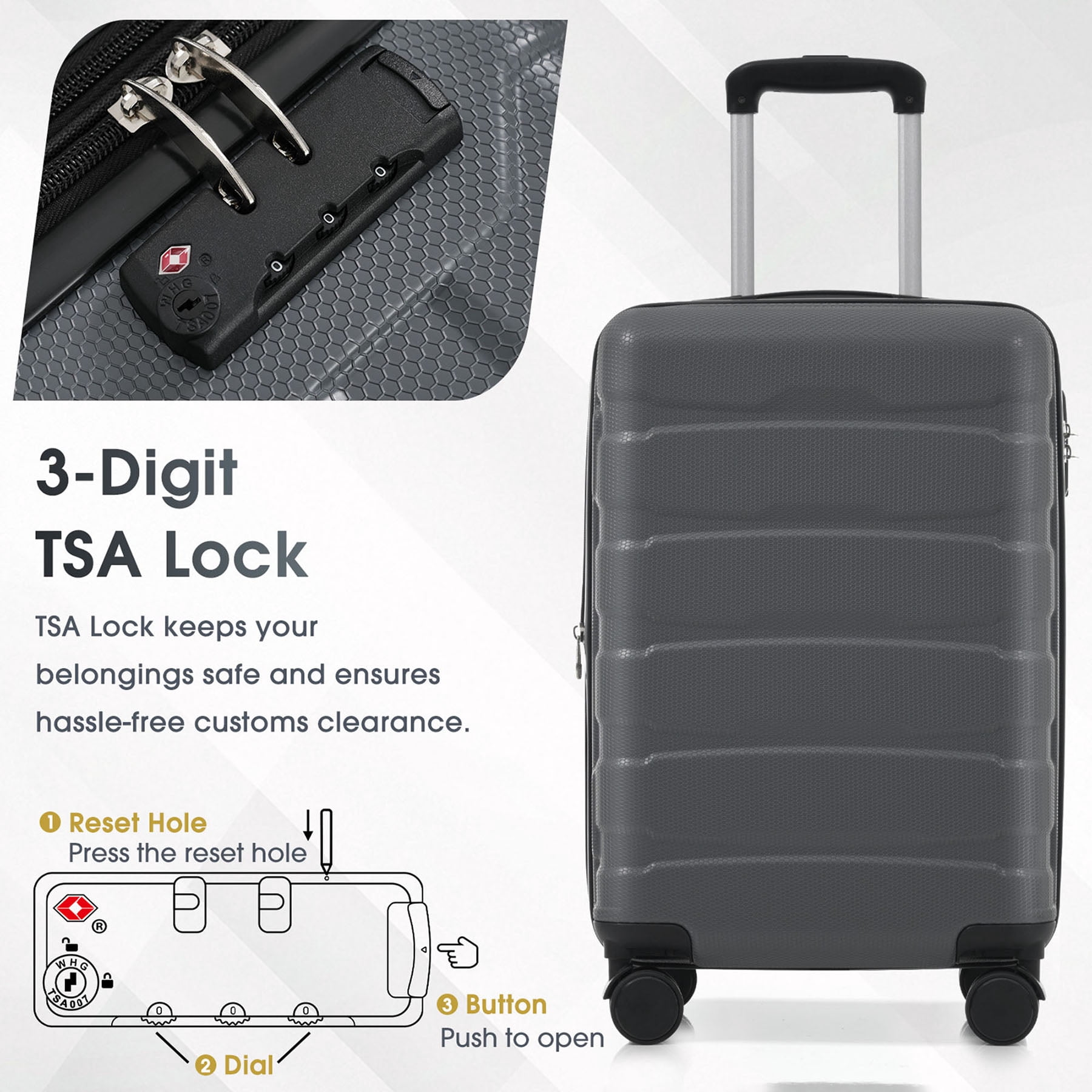S-HOME 20" ABS Hardshell Carry-On Luggage, Expandable Spinner Suitcase with TSA Lock and Scratch-Resistant