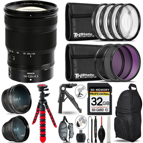 Nikon NIKKOR Z 24-120mm f/4 S Lens- 3 Lens Kit   Tripod   Backpack - 32GB Accessory Bundle