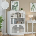 thumbnail image 6 of 46" Bookshelf and Bookcase, White Small Bookcase with Glass Door, 3 Tier Mid-Century Book Shelves w/ Deep Storage Cabinet and Adjustable Shelves, Wood Standing Small Book Shelf, 6 of 7