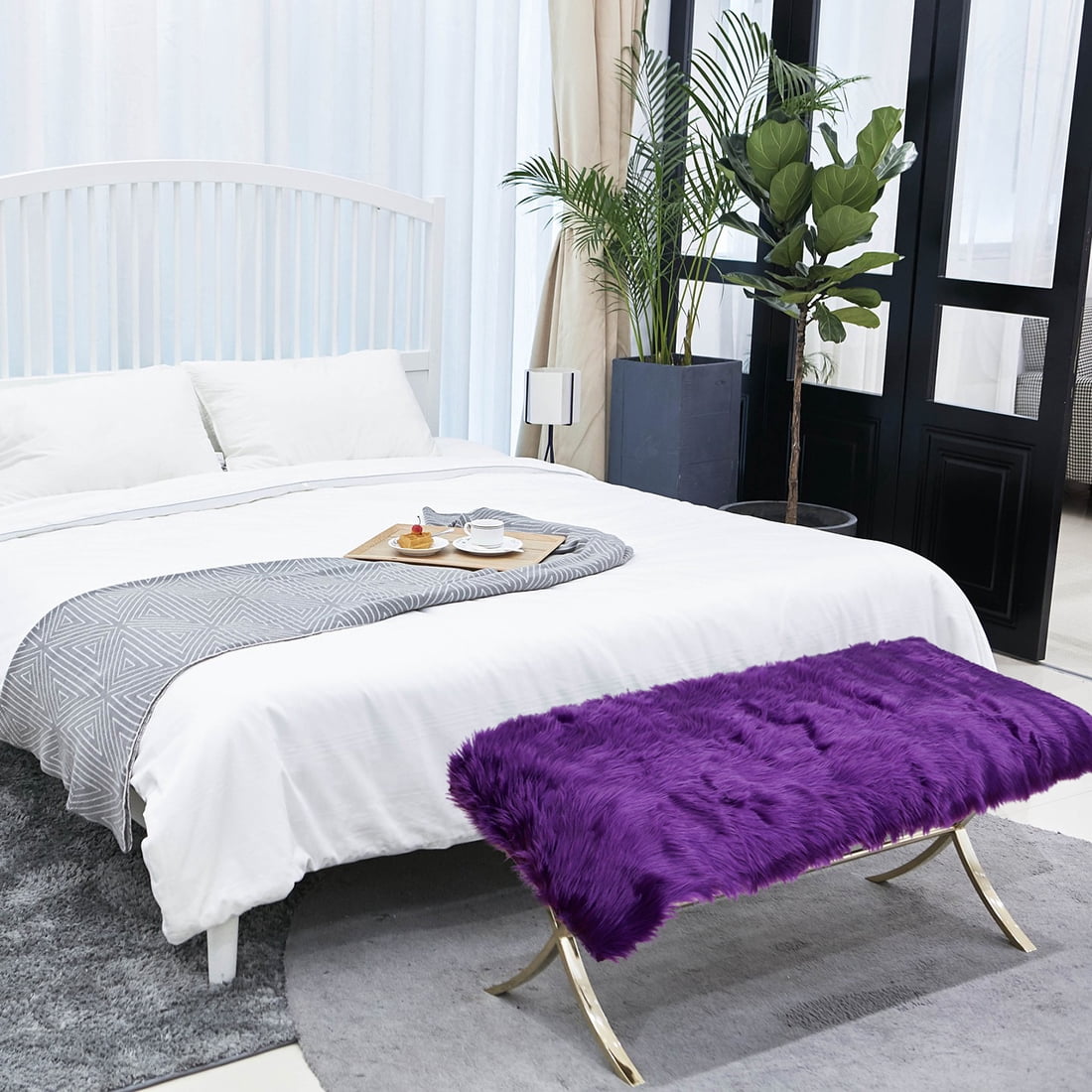 Unique Bargains Faux Sheepskin Rugs Plush Area Rug Purple 2x5 Feet
