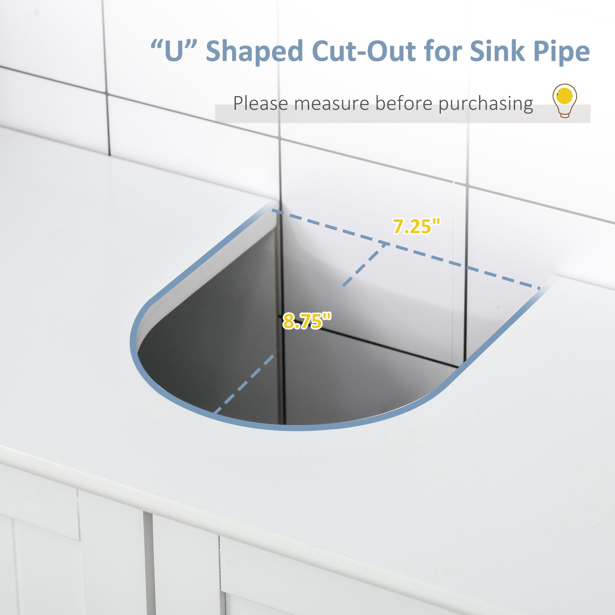 Pedestal Sink Cabinet White Bathroom Vanity Storage with U-Shape Cut-Out Adjustable Shelf
