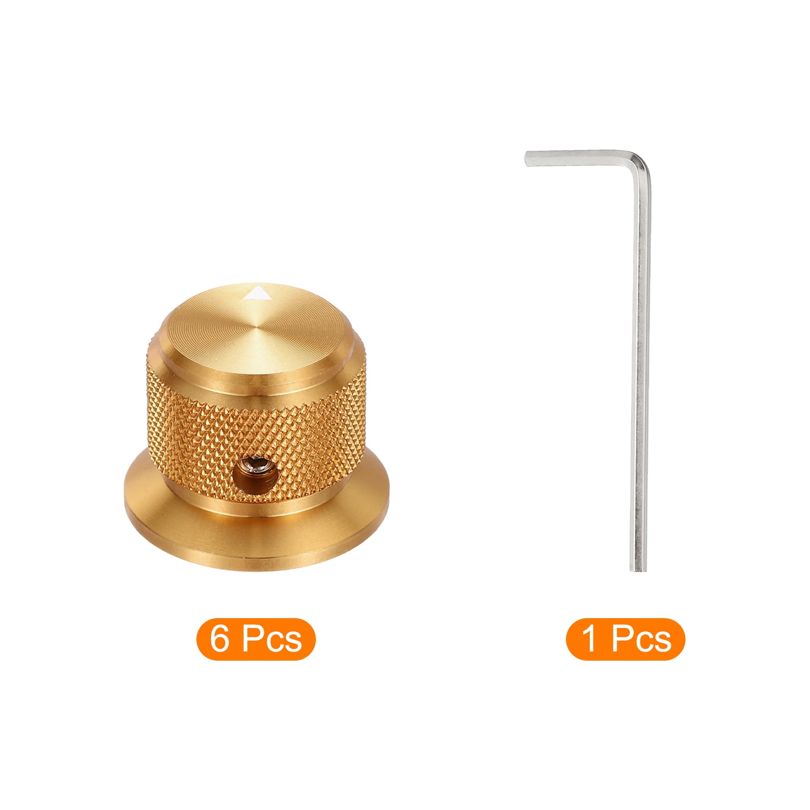 Uxcell 6 Pcs Aluminium Potentiometer Knobs, 1/4" (6mm) Universal Volume Tone Control Knobs with Arrow Indicator for Guitar, Bass, 3/4" Gold