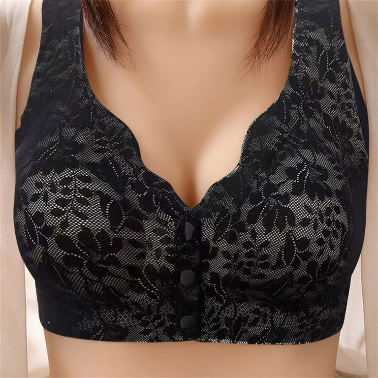Women's Front Open Button Top Up Comfortable And Traceless Lace Plus Size  Gathered Anti Drop Bra