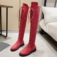 thumbnail image 5 of BRGZLK Women Over The Knee Boots Winter 2026 Lace Up Riding Boots Round Toe Low Flat Heel Cozy Flock Lining Vintage Long Boots for Going Out Hot Pink 42, 5 of 5