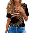 thumbnail image 4 of Women's 250th Anniversary Usa Shirt Independence Day Patriotic Star Stripe Print V-Neck Button Short Sleeve Top, 4 of 7