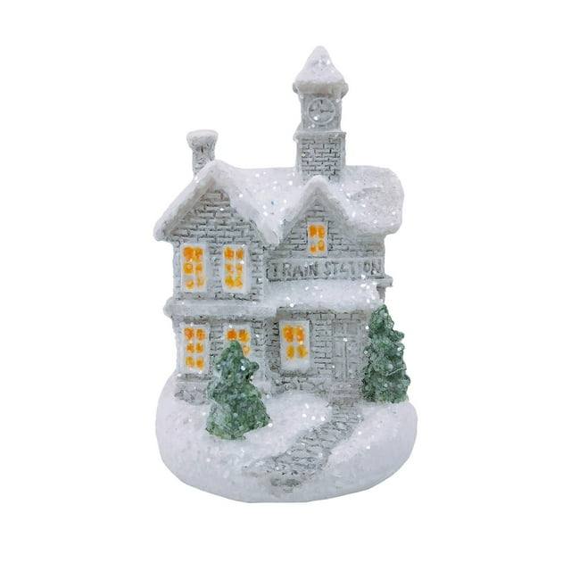 Casa de Navidad que intensamente, escritorio iluminado, casa de pueblo navideña para dormitorio Estilo A BLESIY Estatuilla en miniatura