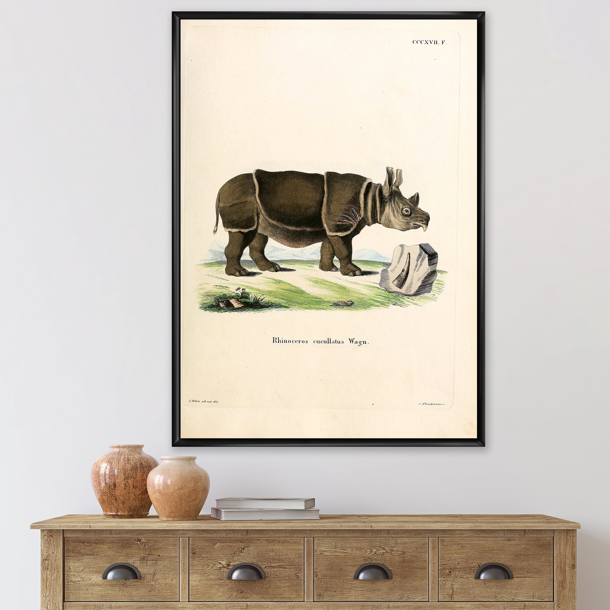 Designart 'Ancient Rhinoceros' Farmhouse Framed Canvas Wall Art Print