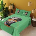 thumbnail image 2 of Ambesonne Emoji Fitted & Top Sheet Set with Sham, Boho Antique Sculpture Print, Sea Green Orange, 2 of 5