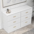 thumbnail image 3 of SYNGAR White 6 Drawer Dresser, Modern 47" Wood Chest of Drawers with Metal Handles for Bedroom, Double Dresser Storage Cabinet Dresser Organizer Unit for Living Room, Closet, Hallway, Nursery, 3 of 8