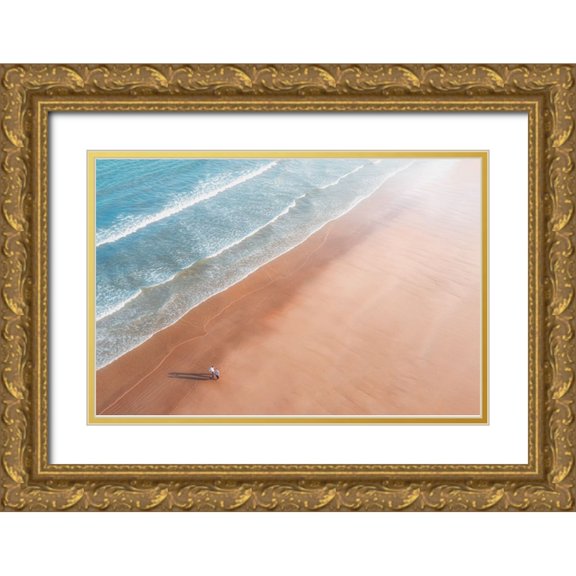 Ashen 24x17 Gold Ornate Wood Framed with Double Matting Museum Art Print Titled - Walk by the sea