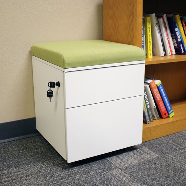 Rolling Mobile Pedestal Storage with Lock and Cushion, Steel 2Drawer for Home or Office