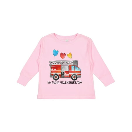 

Inktastic My 1st Valentine s Day Fire Truck with Hearts Gift Toddler Boy or Toddler Girl Long Sleeve T-Shirt
