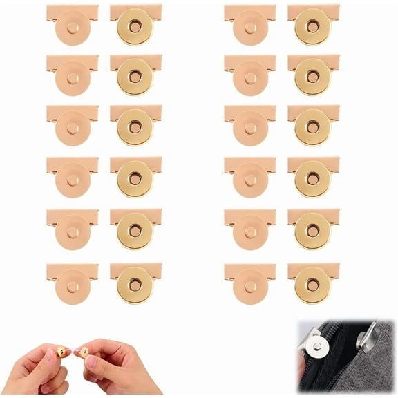 NOGIS 12Pair Snap Buttons Metal Seamless Magnetic Buckle Clasp for Clothing,Tote Bags and DIY Crafts,No Sewing Required Bag Clip (Gold)