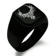 thumbnail image 1 of Stainless Steel Rising Phoenix Blaze Engraved Square Flat Top Biker Style Polished Ring, 1 of 1