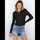 thumbnail image 4 of Camisetas de Larga para Mujer, Tops Ajustados de Punto Acanalado, Conjuntos de Otoño, Camisetas Informales, Ropa Interior, Ropa Interior, Negro S, 4 of 8