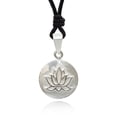 thumbnail image 1 of Engraved Lotus 92.5 Sterling Silver Round Charm Necklace Pendant Jewelry With Cotton Cord - Medium, 1 of 1