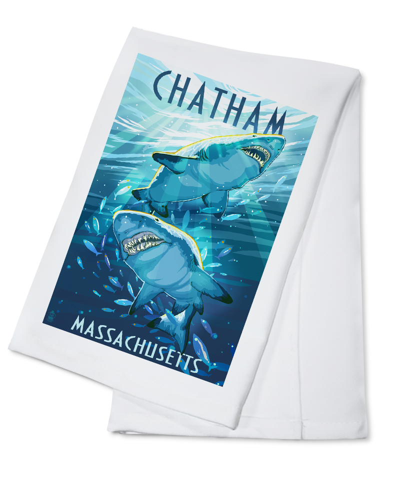 Chatham, Massachusetts, Stylized Tiger Sharks (100 Cotton Tea Towel