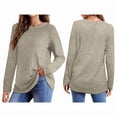 thumbnail image 3 of Long Sleeve Shirts for Female Loose Fit Crew Neck Blouse Dressy Casual Fall Winter Pullover Outfits Apricot M, 3 of 5