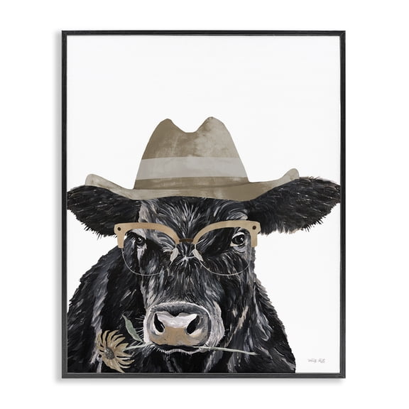 Stupell Industries Eclectic Cattle in Hat & Glasses Black Framed Giclee Art, 11 x 14, by Cindy Jacobs