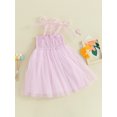 thumbnail image 3 of FEORJGP Little Girl Summer Cami Dress 2-6Y Kids Sleeveless Tie-up Shoulder A-Line Dress Strap Shirred Tulle Patchwork Princess Dress Cute Casual Dress for Daily Party, 3 of 8