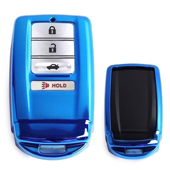 Glossy Blue Finish TPU Key Fob Protective Case w/Face Panel Cover, For Acura ILX RLX TLX RDX MDX Keyless Smart Key (The Latest Key with Gloss Black Emblem)