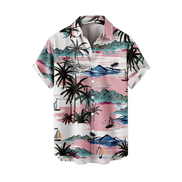 Camisas s Para Hombre Interior Camisa de manga corta con estampado digital 3d de ocio de tendencia de moda de playa de turismo de vacaciones de verano para hombres (Pink, XL)